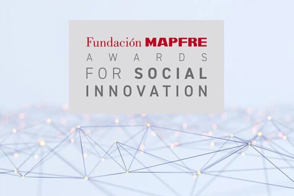 Logo of Fundación MAPFRE Awards for Social Innovation displayed against a light blue background with a network pattern of interconnected nodes and glowing points, symbolizing innovation and collaboration.