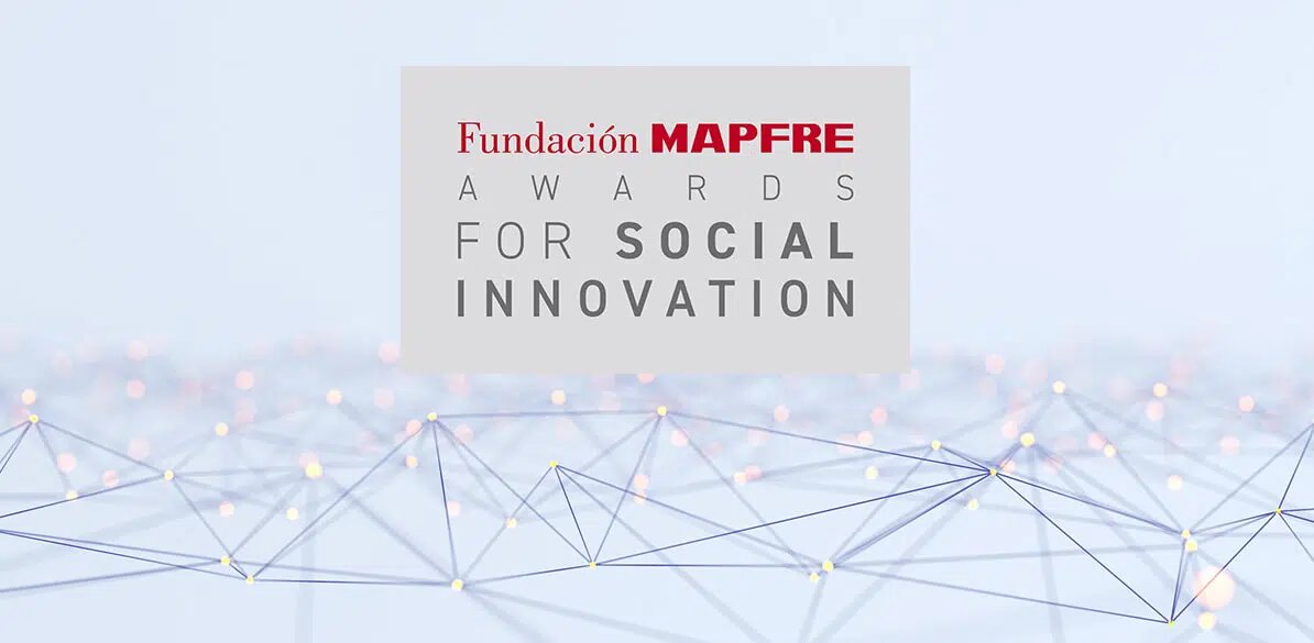 Logo of Fundación MAPFRE Awards for Social Innovation displayed against a light blue background with a network pattern of interconnected nodes and glowing points, symbolizing innovation and collaboration.