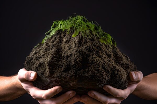 Hands gently cradling a moss-covered rock, showcasing the beauty of nature's textures and colors.